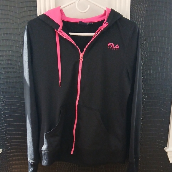 Fila Tops - Fila Black and Pink Zip-Up Hoodie
